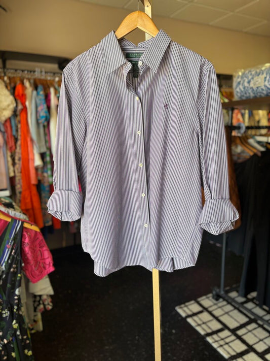 LRL - Non-Iron Striped Button Down Shirt - Purple/White