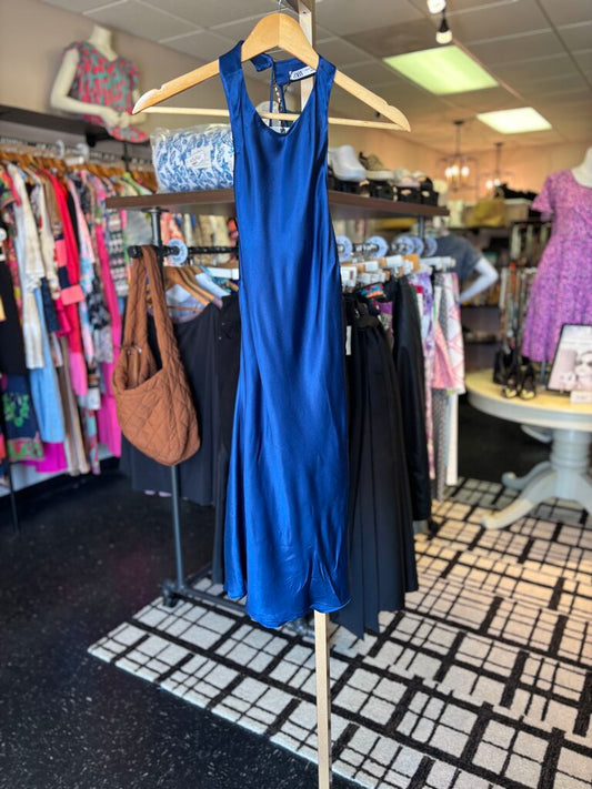 Zara -NWT Blue Silky Mini Dress w. Rhinestone Detail