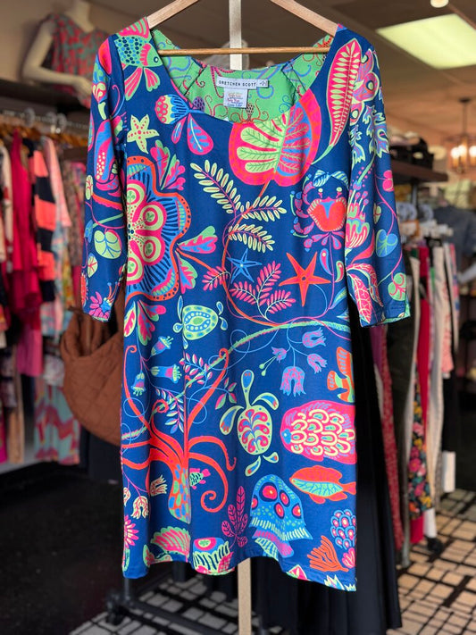 Gretchen Scott - Colorful 3/4 Sleeve Scoopneck Dress