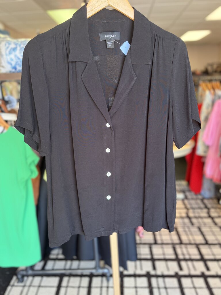 Karen Kane - SS Flowy Button Down Blouse - Black