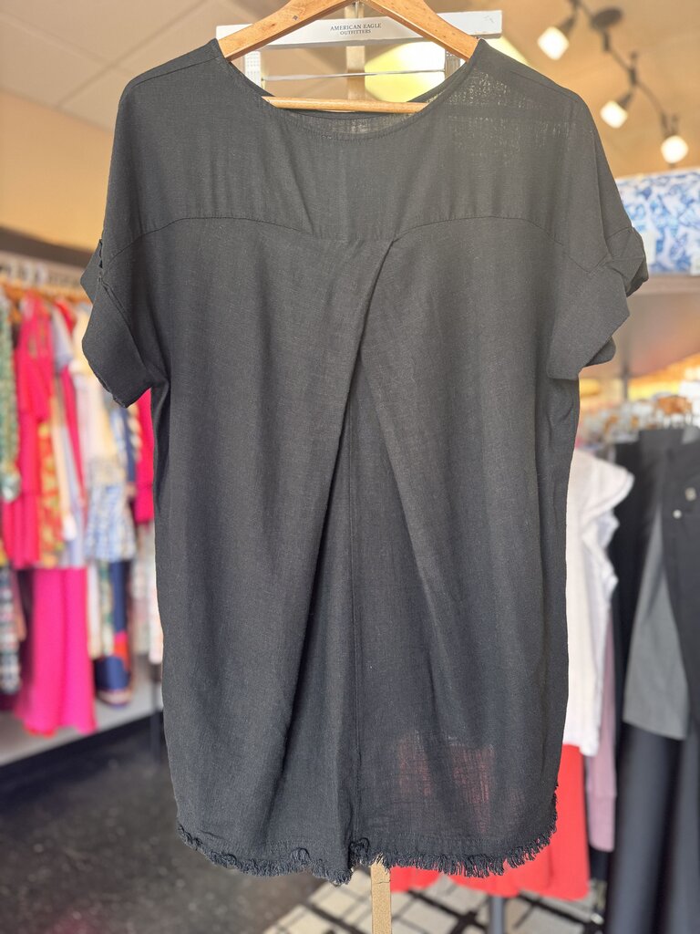 Umgee- Linen Blend SS Top - Black