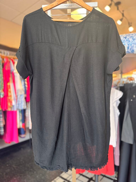 Umgee- Linen Blend SS Top - Black