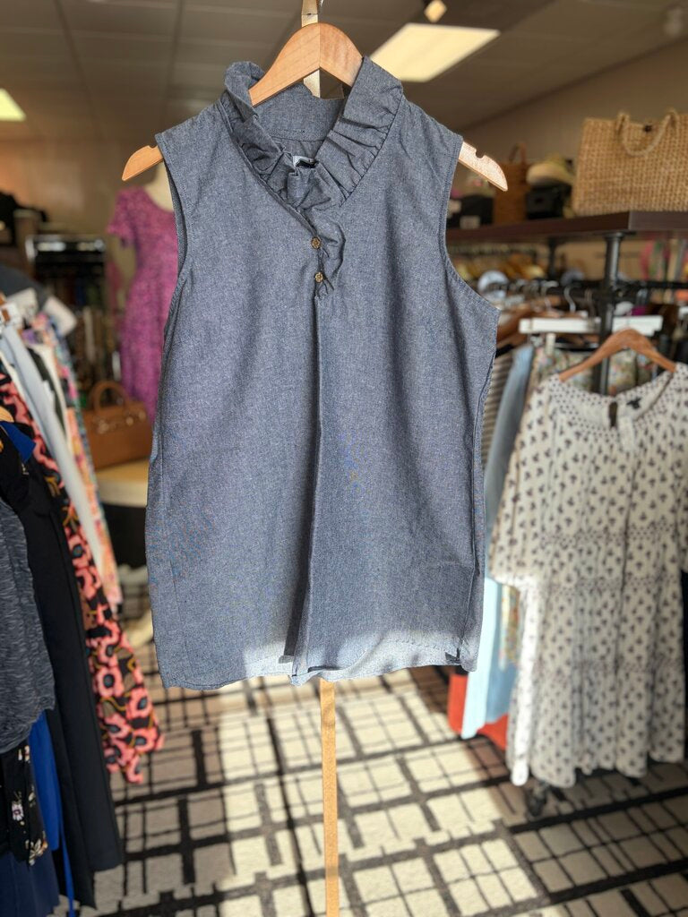Mudpie - Sleeveless Linen Blend Top with Ruffle Detail