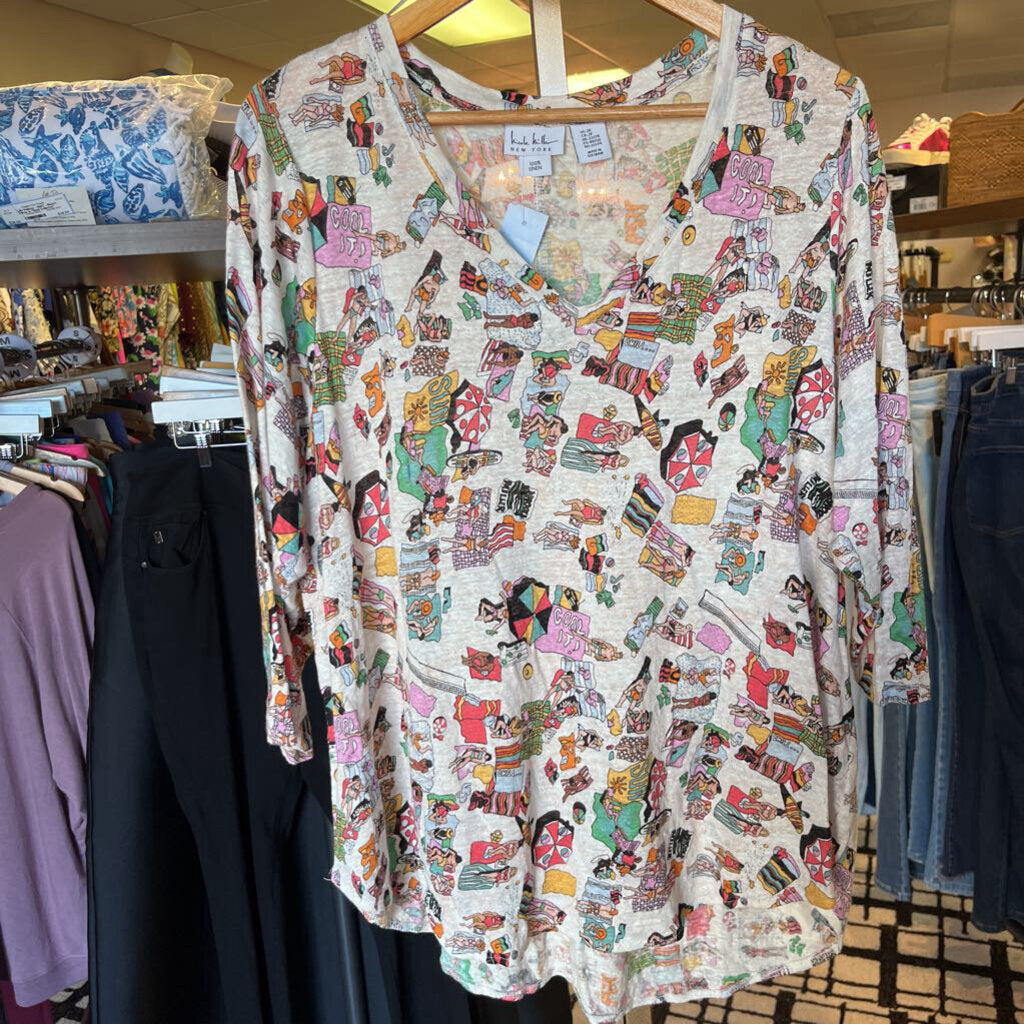 Nicole Miller - Linen Blend Graphic Top