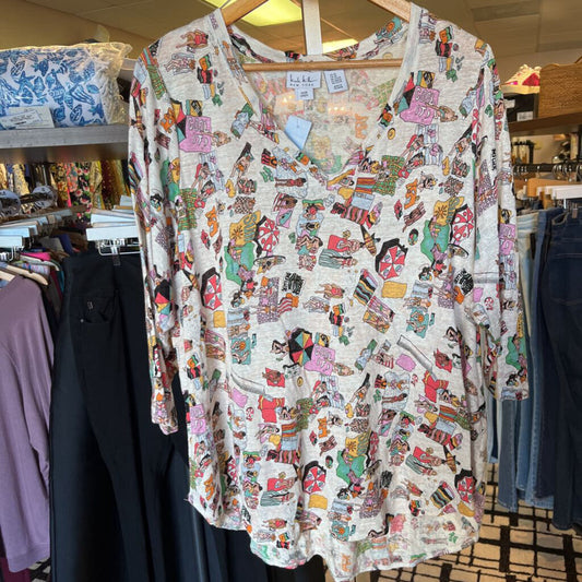 Nicole Miller - Linen Blend Graphic Top