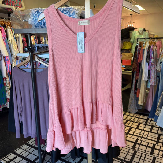 Altar'd State - Sleeveless Tank with Ruffle Detail - Pink