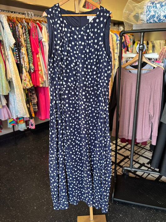 Nicole Miller- Sleeveless Polka Dot Dress - Navy/White