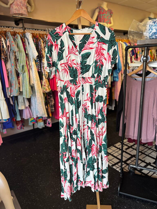 Tropical Print Button Down Maxi Dress