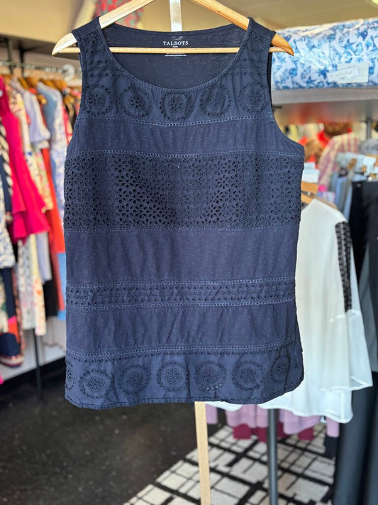 Talbots - Cotton Tank with Eyelet Detail - Navy