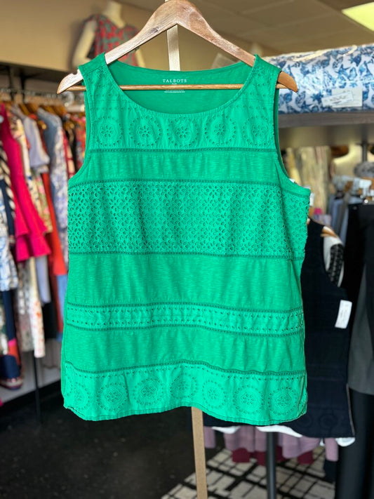 Talbots - Cotton Tank with Eyelet Detail - Green