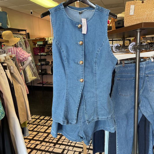 Stretchy Denim Vest and Shorts Set