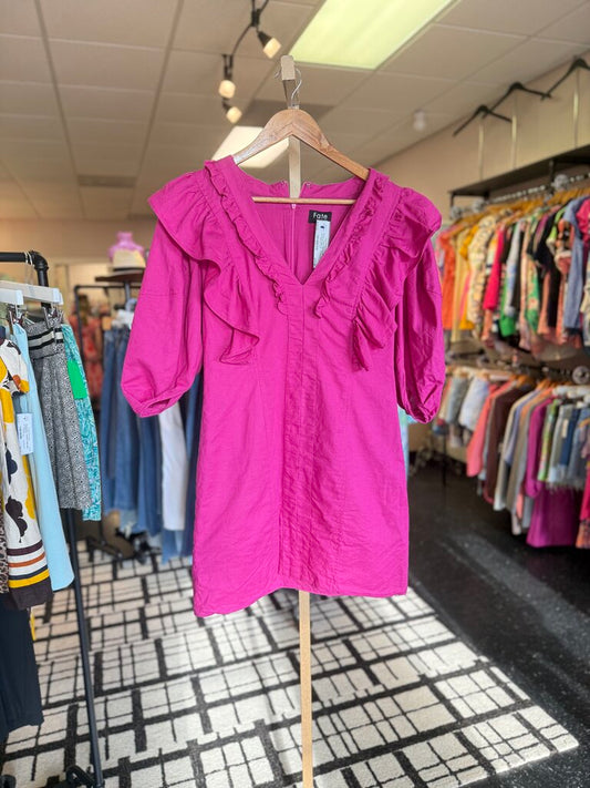 Fate - Linen Blend Mini Dress w. Puff Sleeve - Magenta