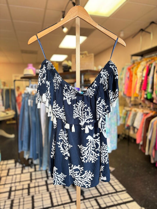 Escapada - Off the Shoulder Top w. Coral Print