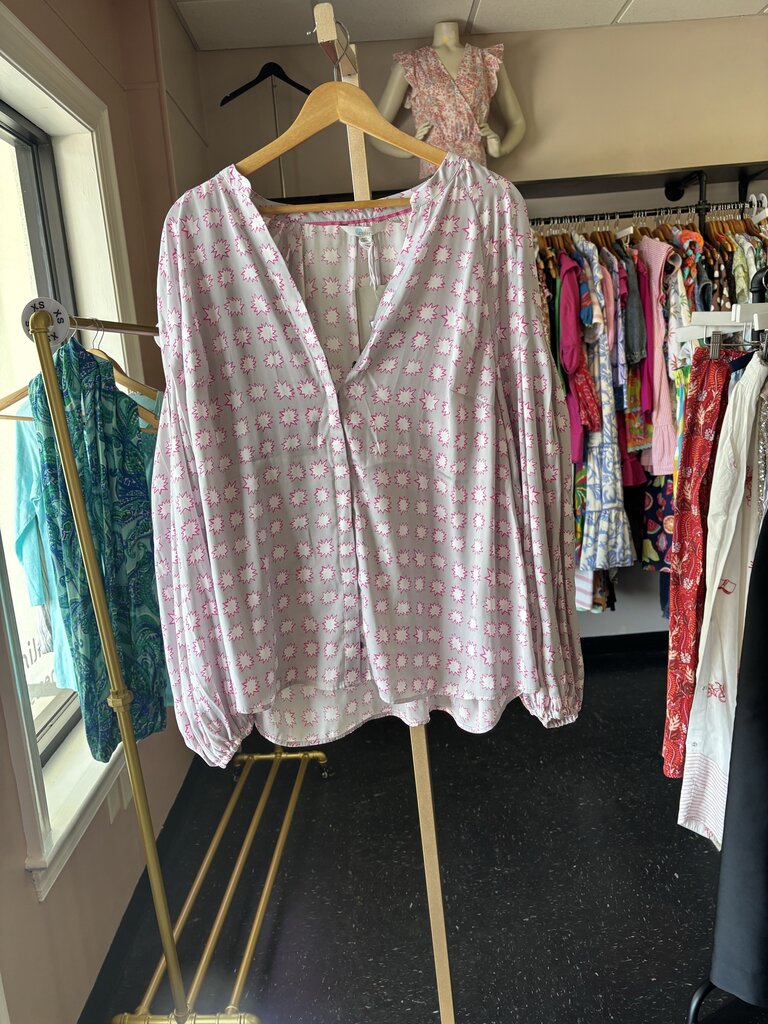 Boden-NWT Starburst Blouse- Gray/Pink