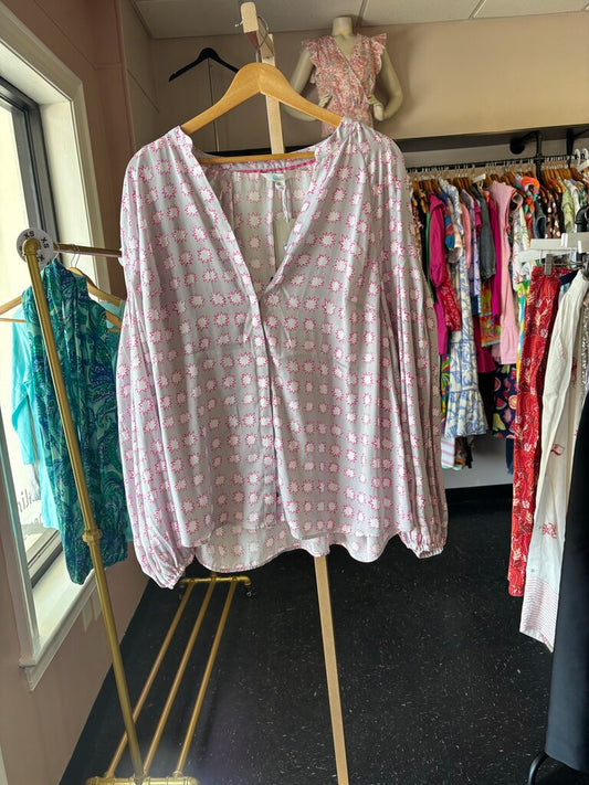Boden-NWT Starburst Blouse- Gray/Pink