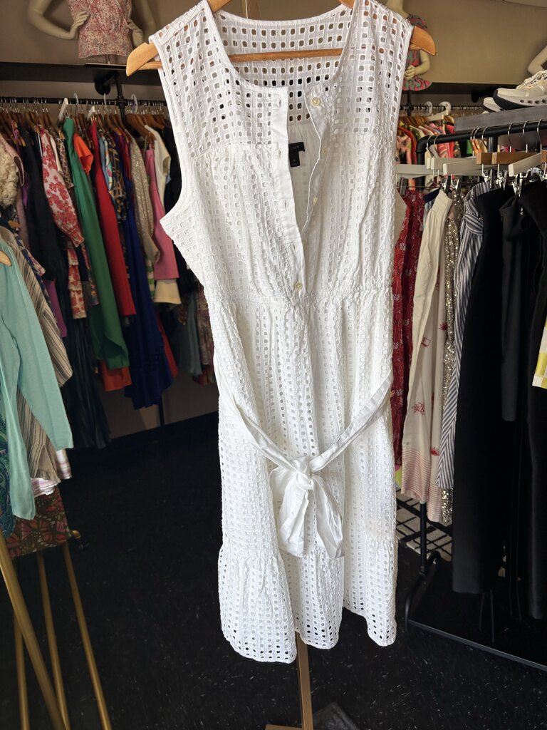 J.Crew-NWT-Eyelet Sleeveless Midi Dress - White