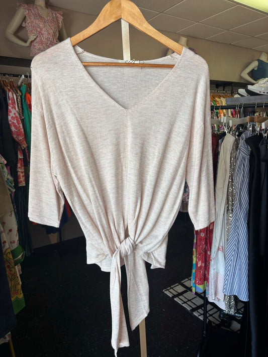 Elan-NWT- Lightweight Top with Tie Accent - Tan