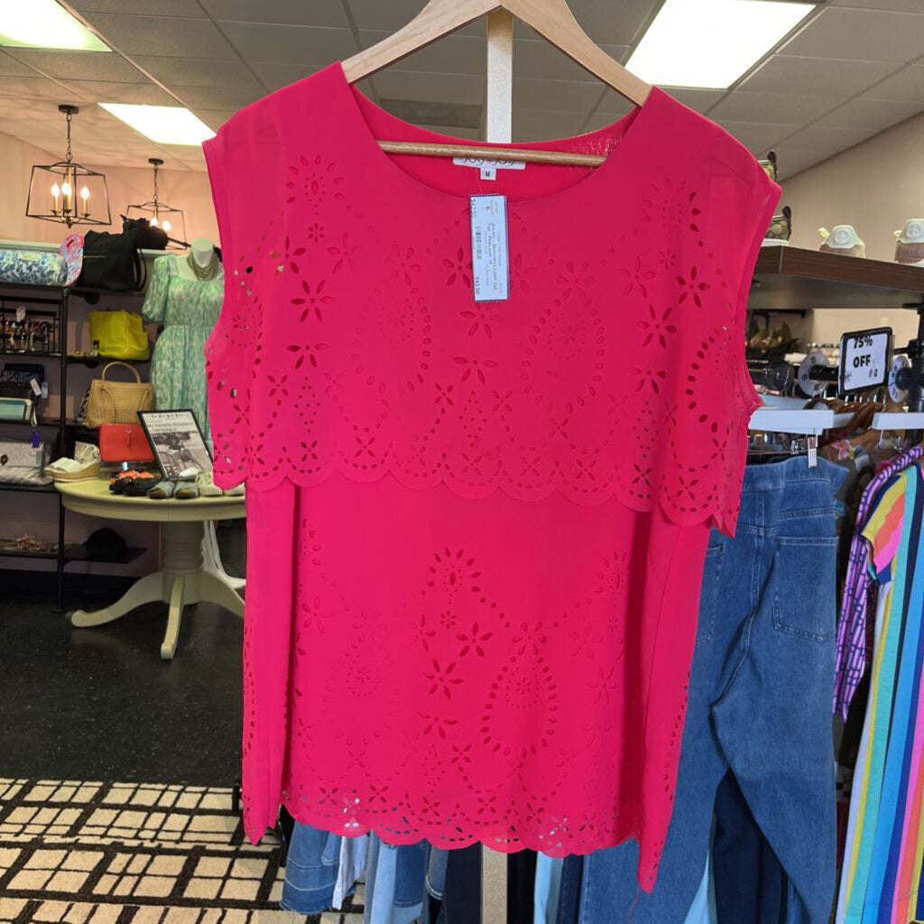 JoyJoy - Sleeveless Laser Cut Top - PinkLaser