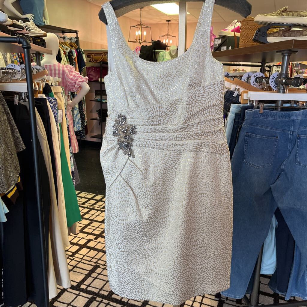 Kay Unger - Cream/Gold Jacquard Cocktail Dress