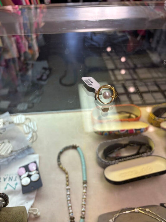 Sterling Silver Gold Plated Ring w. Pearl Accent