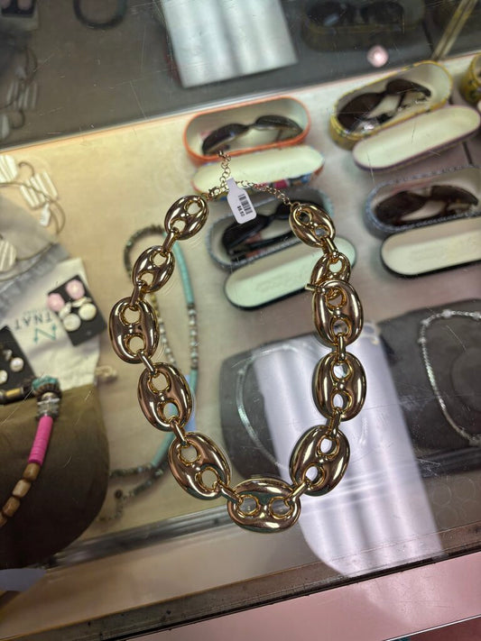 Puffed Anchor Link Necklace - Gold