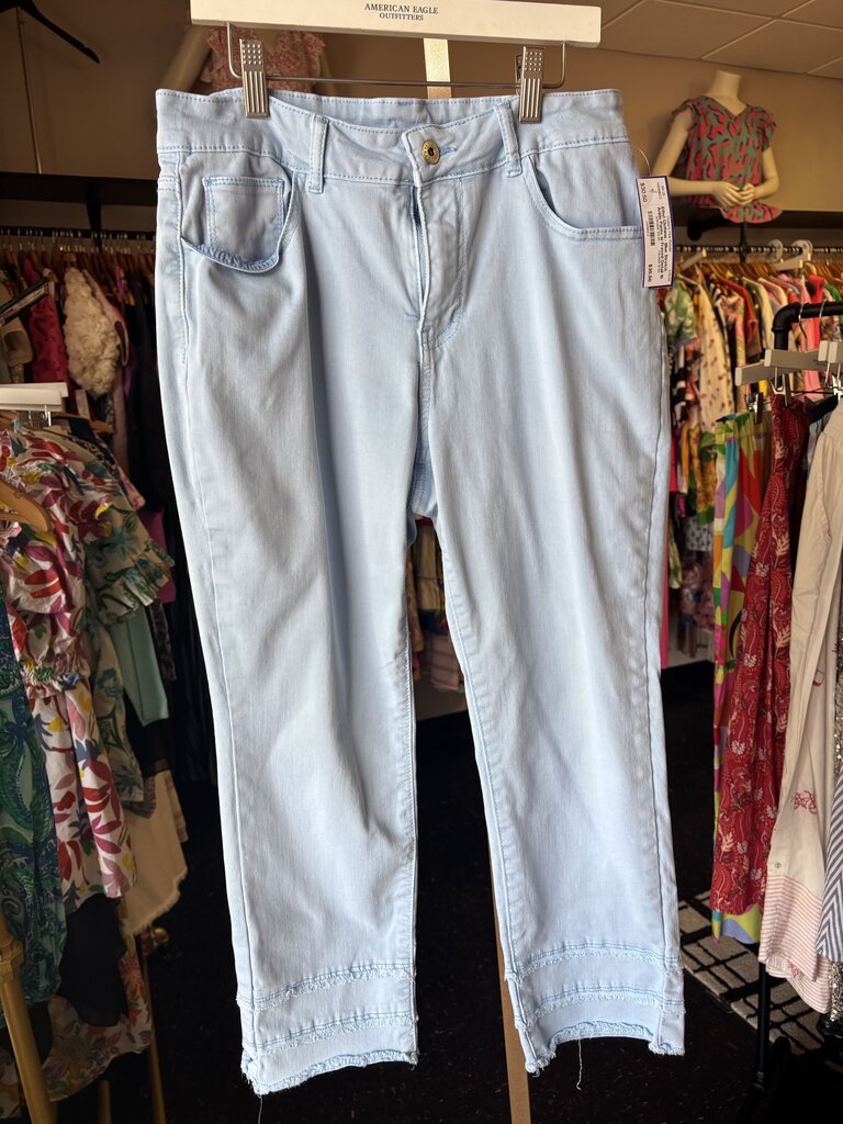 Ethyl Clothing - Blue Stretch Ankle Pants w Frayed Detail