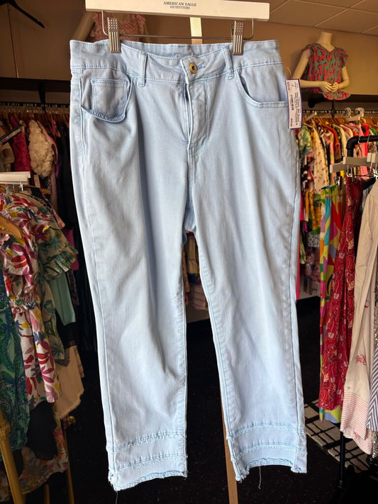 Ethyl Clothing - Blue Stretch Ankle Pants w Frayed Detail