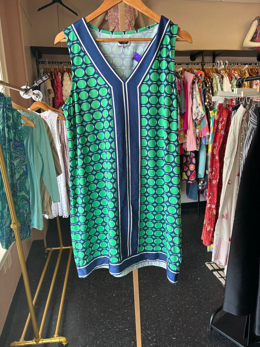 Mudpie - Sleeveless Shift Dress w. Geometric Print - Blue/Green