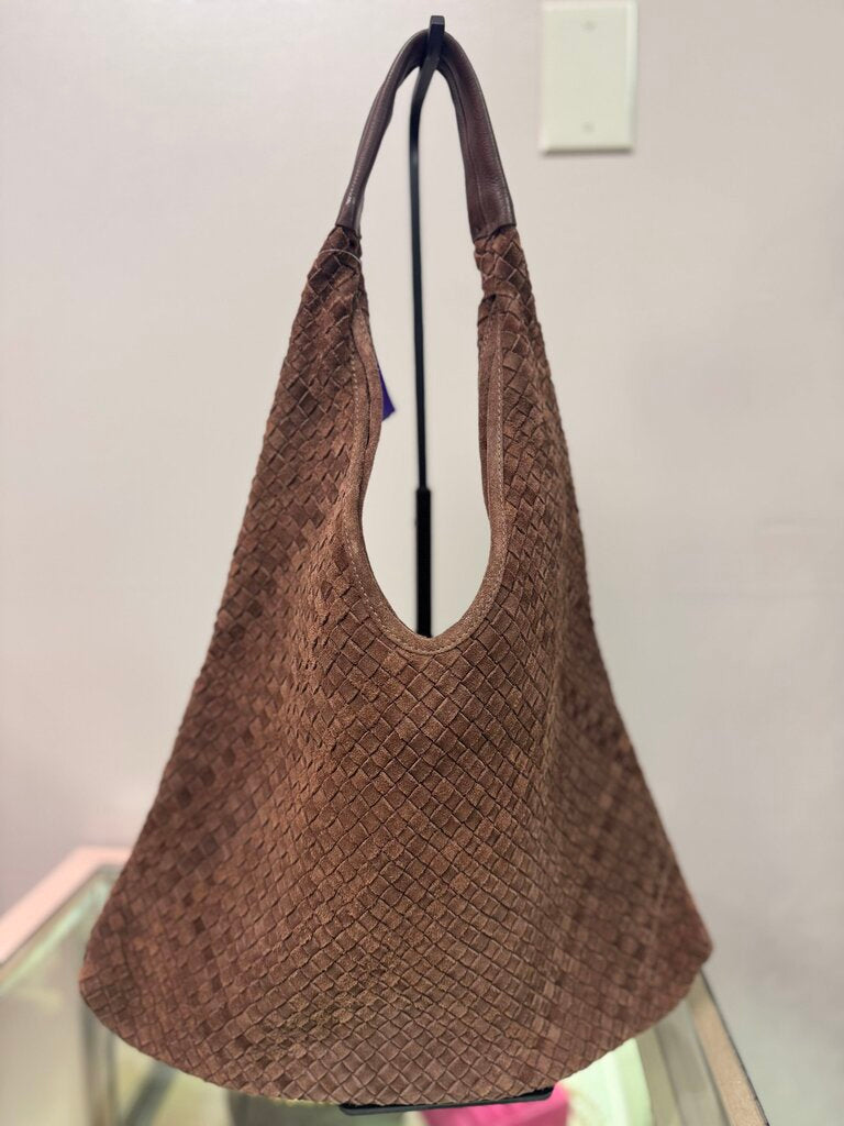Woven Suede Hobo Bag - Brown