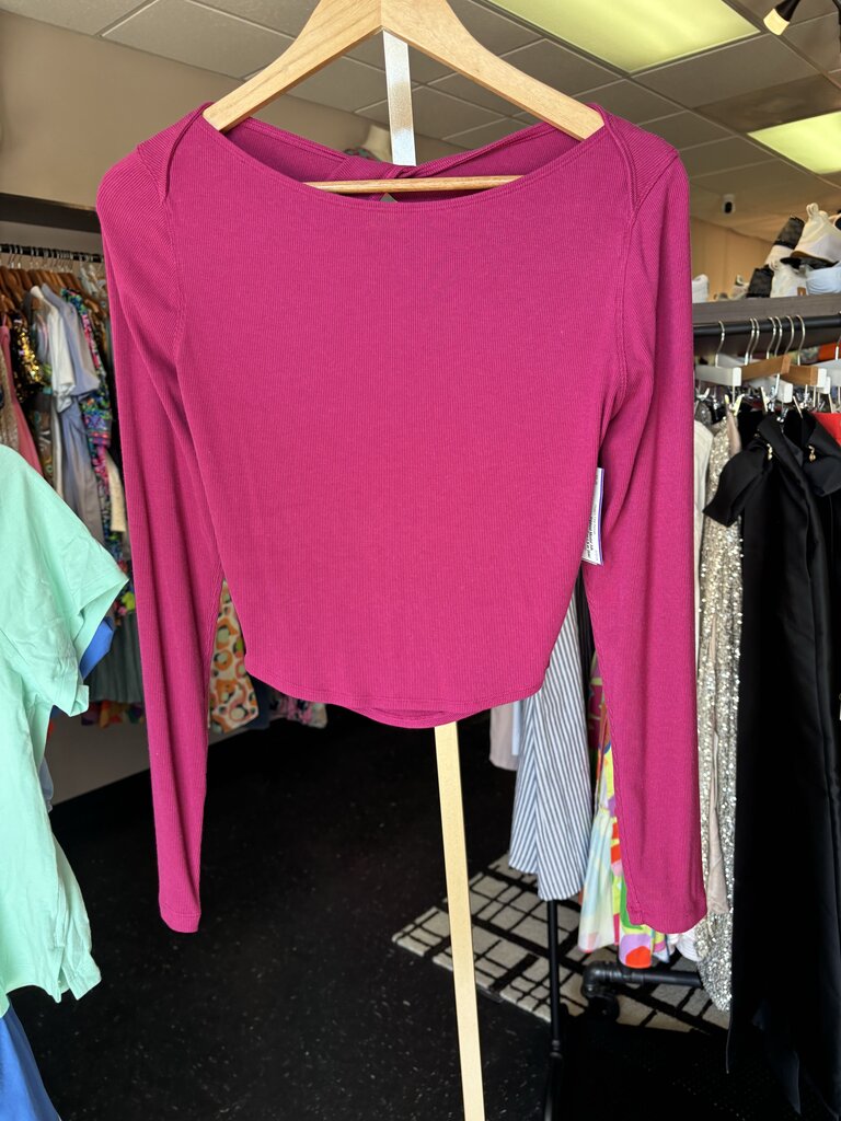 Lululemon-Ribbed Modal Silk Twist Back Yoga Top LS in Wild Berry