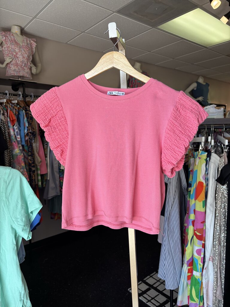 Zara - Ruffle Sleeve Top - Coral