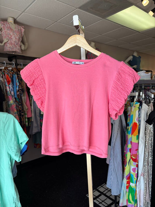 Zara - Ruffle Sleeve Top - Coral