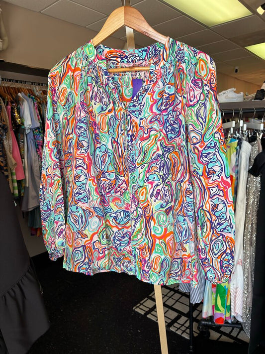 Lilly- Elsa Top in "What A Catch" Print