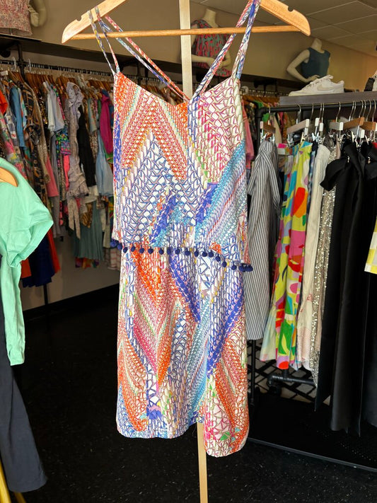 JoyJoy- Spaghetti Strap Popover Dress with Geometric Pattern
