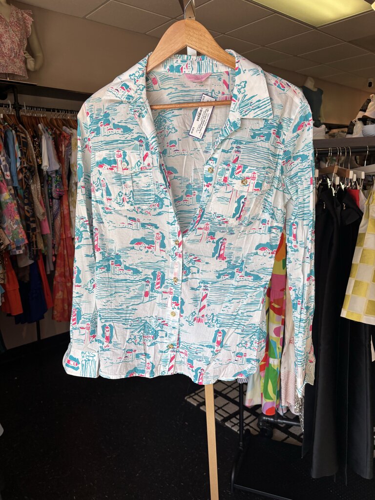 Lilly- Cruiser Button Down in "Watch Out Lighthouse"