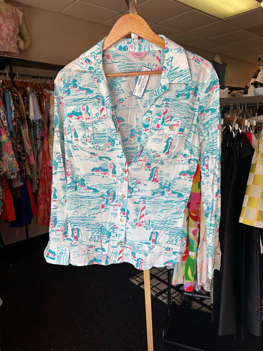 Lilly- Cruiser Button Down in "Watch Out Lighthouse"