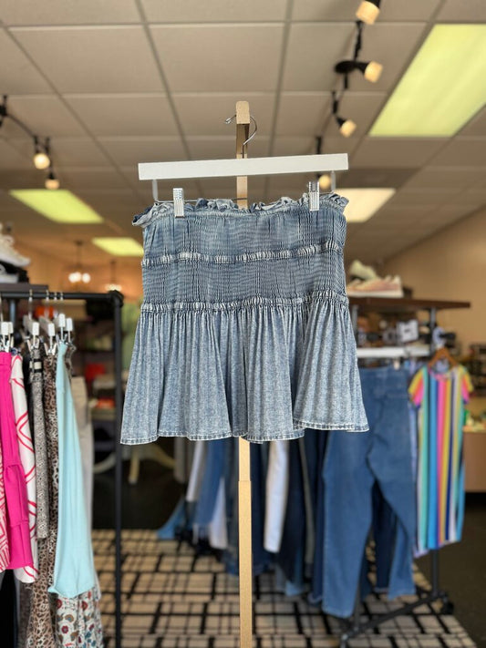 Entro - Chambray Pleated Mini Skirt