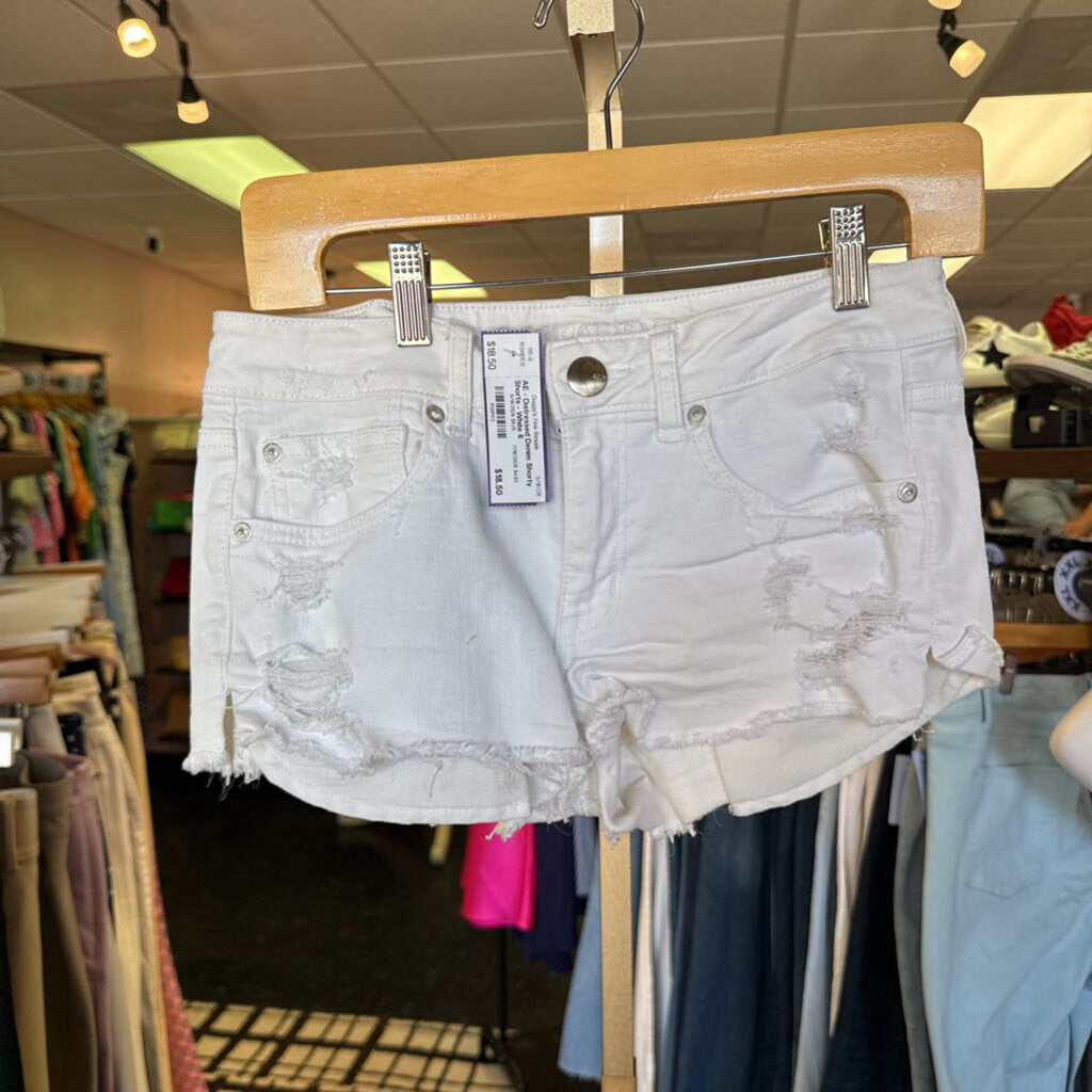 AE - Distressed Denim Shorty Shorts - White