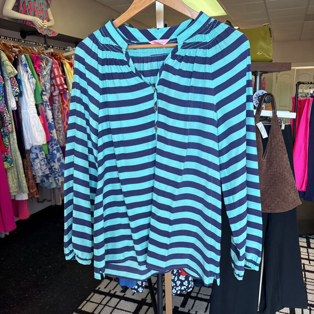 Lilly - Elsa Top in Blue/Teal Stripes
