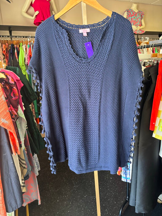 Lilly- Keating Poncho Sweater in True Navy