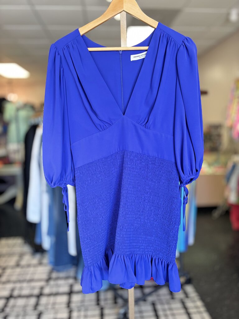 Amanda Uprichard - 3/4 Sleeve V Neck Mini Dress in Purple