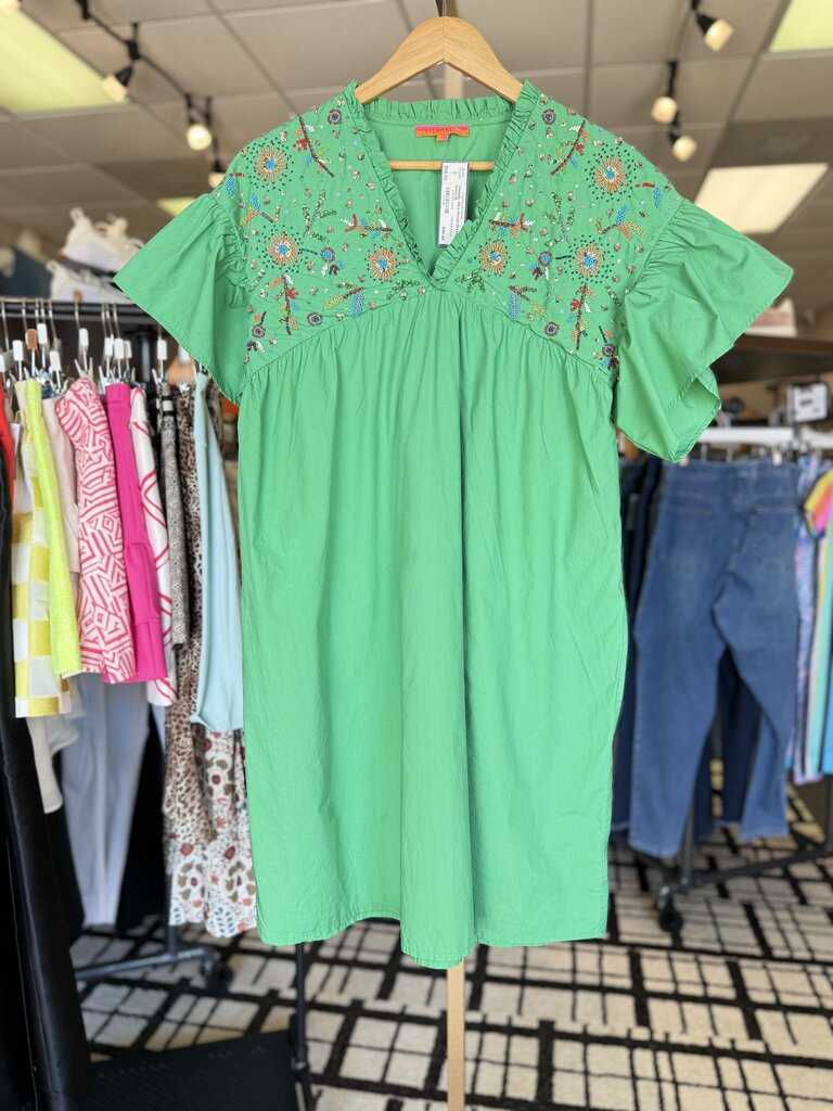 Vilagallo- Eliza Woven Dress in Green