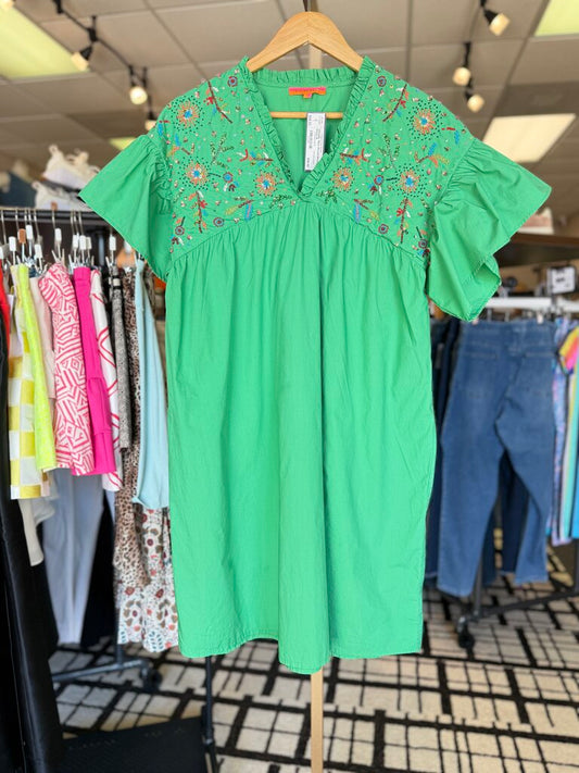 Vilagallo- Eliza Woven Dress in Green