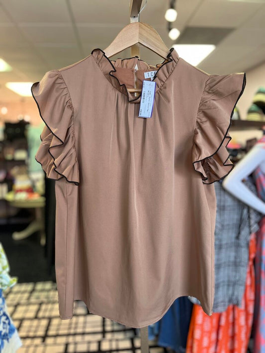 TCEC - Flutter Sleeve Top - Brown