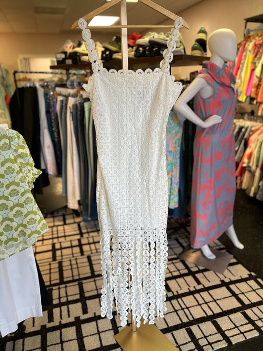 Vestique - White Fringe Midi Dress