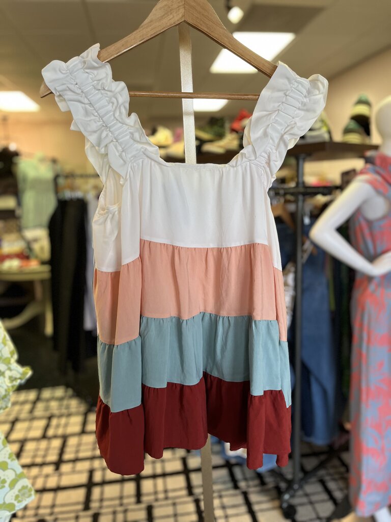 Entro- Flutter Sleeve Colorblock Tiered Tank