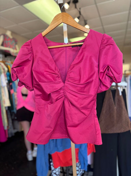 Do+Be - V-Neck Puff Sleeve Top in Hot Pink