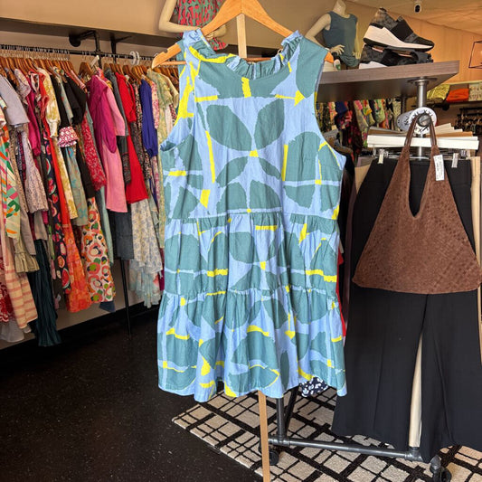 Picadilly Bespoke - Abstract Drop Waist Tiered Dress - Blue
