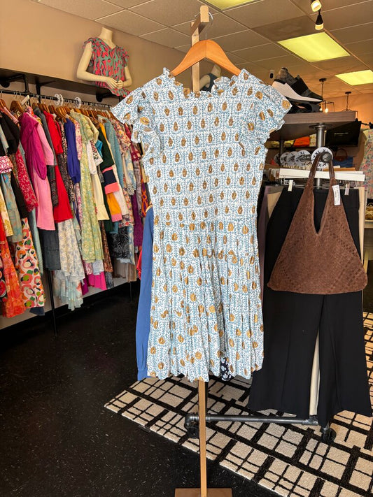 Oliphant - Smocked Flirty Short Dress - Blue/White