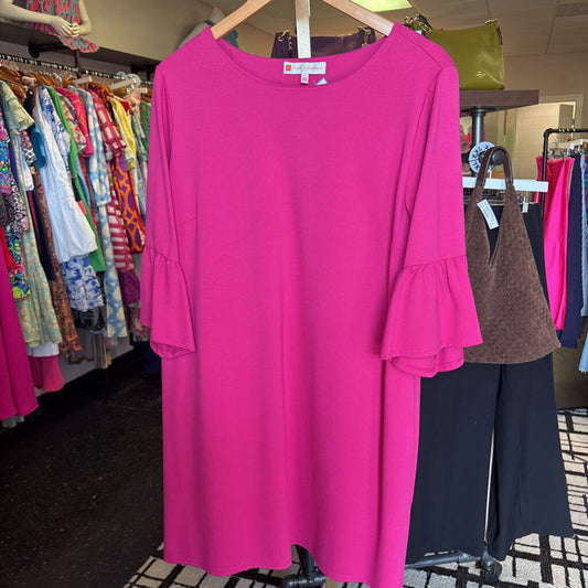 Jude Connally - Knit Sheath Dress w. Ruffle Sleeve - Pink